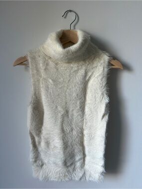 VM Cream Fuzzy Sleeveless Turtleneck Sweater Vest